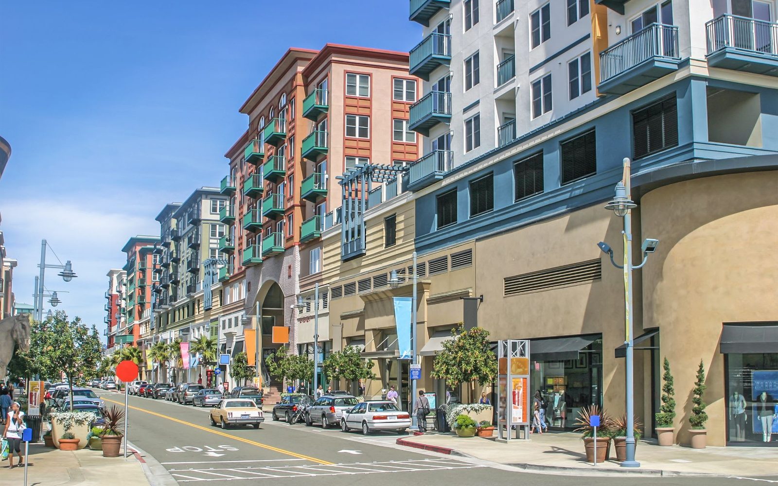 Mixed-use retail and residential street on the San Francisco Peninsula
